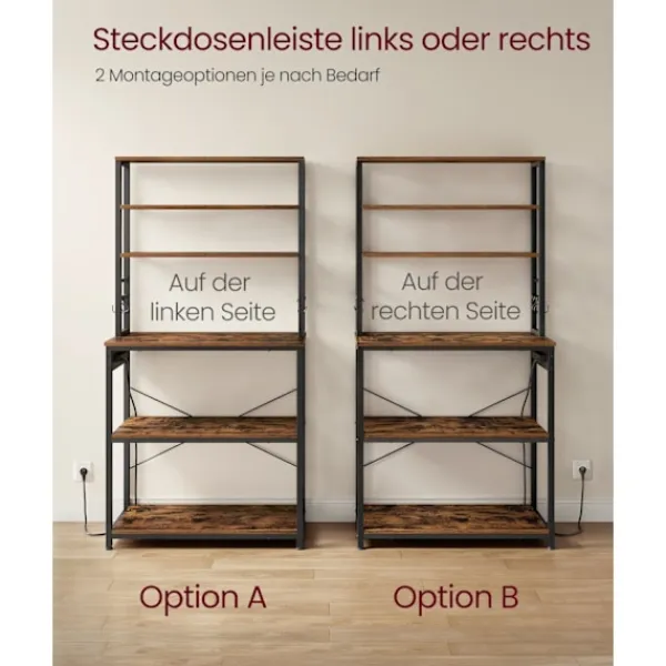 Rootz Living Köksö>Rootz Kökshylla Vintage Brun & Svart - Förvaringsenhet - Skåp - Spånskiva & Stål - 40cm x 80cm x 167cm - S Krokar - Lätt att montera