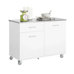 Rootz Living Köksö>Rootz Köksskåpvagn - Köksö - Serveringsvagn - Topp i rostfritt stål - Justerbara hyllor - Enkel rörlighet med låsbara hjul - Slitstark MDF-konstruktio | Fyndiq