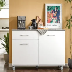 Rootz Living Köksö>Rootz Köksskåpvagn - Köksö - Serveringsvagn - Topp i rostfritt stål - Justerbara hyllor - Enkel rörlighet med låsbara hjul - Slitstark MDF-konstruktio | Fyndiq