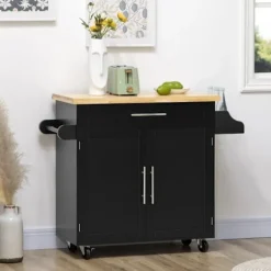 Rootz Living Köksö>Rootz Köksvagn - Köksö - Serveringsvagn - 1 Kryddställ - 1 Handdukshållare - Gummiträ - Svart - 109L x 40W x 89H cm