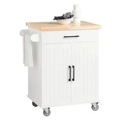 Rootz Living Köksö>Rootz köksvagn - Serveringsvagn - Mobil köksö - Reptålig topp av gummiträ - Justerbara hyllor - Lätt rörlighet med låsbara hjul - 74,5 cm x 91 cm x 45 | Fyndiq