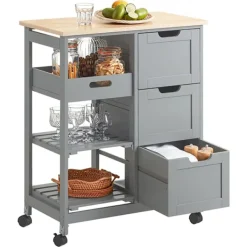 Rootz Living Köksö>Rootz köksvagn - Serveringsvagn - Mobil förvaringsenhet - Lätt manövrerbarhet - Gott om förvaring med 3 lådor och hyllor - Hållbar MDF och furukonstru | Fyndiq