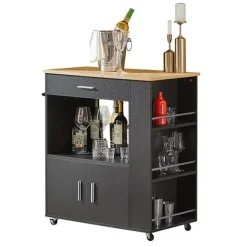 Rootz Living Köksö>Rootz Köksvagn - Skänk - Serveringsvagn - Köksö - Mobil förvaringsenhet med handdukshållare - 82cm x 88cm x 46cm