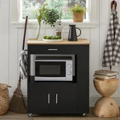 Rootz Living Köksö>Rootz Köksvagn - Skänk - Serveringsvagn - Köksö - Mobil förvaringsenhet med handdukshållare - 82cm x 88cm x 46cm