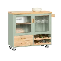 Rootz Living Köksö>Rootz Köksvagn FKW114-GR - Köksö - Skänk - Vinglashållare - Flaskhylla - Slitstark MDF & Bambu - 109cm x 92cm x 40cm