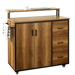 Rootz Living Köksö>Rootz Köksvagn med bänkskiva - Köksö - Mobilt köksskåp - Justerbara hyllor - Mångsidig förvaring - Hållbar PB(E1) och metall - 113cm x 106cm x 69cm