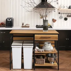 Rootz Living Köksö>Rootz Kommod Kitchen Island - Hallgarderob - Köksskåp - Rymlig förvaring - Robust metallstomme - Justerbara fötter - 120cm x 90cm x 45cm