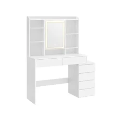 Rootz Living Sminkbord>Rootz LED Sminkbord - Modernt sminkbord - Upplyst sminkbord - Spånskiva - 40 cm x 117 cm x 145 cm - Molnvit