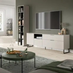 Rootz Living Tv-Bänkar>Room Set - Lagringshylla & TV Lowboard - Moderna möbler - gott om förvaring - White & Imitation - 245cm x 192 cm x 41 cm