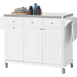 Rootz Living Köksö>Rootz Lyx Köksvagn med Stort förvaringsskåp - Köksö med bänkskiva i rostfritt stål