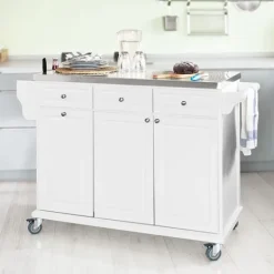 Rootz Living Köksö>Rootz Lyx Köksvagn med Stort förvaringsskåp - Köksö med bänkskiva i rostfritt stål