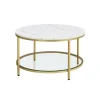 Rootz Living Soffbord>Rootz Marble White-Metallic Gold Soffbord - Vardagsrumsbord - Modernt mittbord - Spånskiva - Härdat glas - Stålstomme - Justerbara fötter - Lättvikt - | Fyndiq