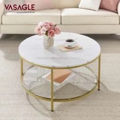 Rootz Living Soffbord>Rootz Marble White-Metallic Gold Soffbord - Vardagsrumsbord - Modernt mittbord - Spånskiva - Härdat glas - Stålstomme - Justerbara fötter - Lättvikt - | Fyndiq