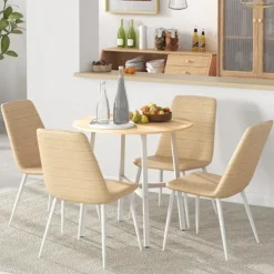 Rootz Living Matbord>Rootz matbord - Runt köksbord - Modern stil - Bordsskiva i trä - Stabila metallben - 80 cm x 76 cm - Naturträ & Vit