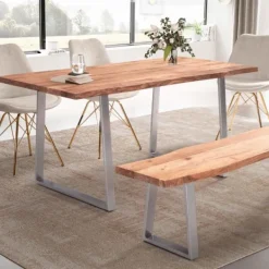 Rootz Living Matbord>Rootz Matbord i massivt akaciaträ - Köksbord - Rektangulärt bord - Handgjorda - Unik naturlig kant - Justerbar höjd - 180cm x 90cm x 76cm