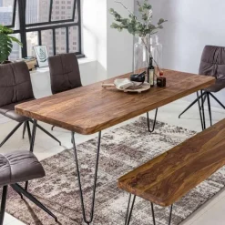 Rootz Living Matbord>Rootz matbord massivt trä Sheesham 180 cm matbord träbord Metallben köksbord Landhaus mörkbrunt