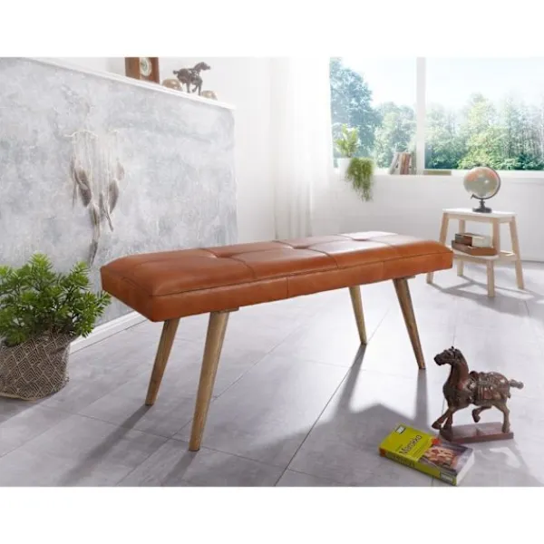 Rootz Living Balkongmöbler>Rootz Matsalsbänk - Korridorsbänk - Bänk - Stoppad bänk - Massivt trä - Mangoträ - Getskinn - 117 x 38 x 51 cm