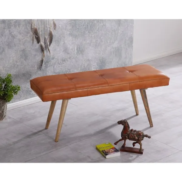 Rootz Living Balkongmöbler>Rootz Matsalsbänk - Korridorsbänk - Bänk - Stoppad bänk - Massivt trä - Mangoträ - Getskinn - 117 x 38 x 51 cm