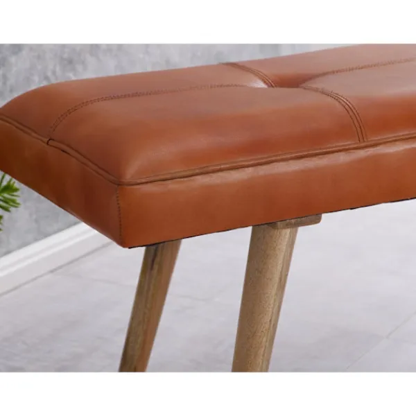 Rootz Living Balkongmöbler>Rootz Matsalsbänk - Korridorsbänk - Bänk - Stoppad bänk - Massivt trä - Mangoträ - Getskinn - 117 x 38 x 51 cm