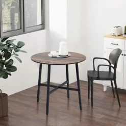 Rootz Living Matbord>Rootz Matsalsbord - Industriell stil - Köksbord - Runt med stålben - Rustik brun - Φ80 x 76H cm