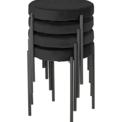 Rootz Living Pallar>Rootz matsalsstolar - Mjuk stoppning - Accentstol - Tunna metallben - Ergonomisk design - 4 stapelbara pallar - Velvet Touch Polyestertyg-stål - Svart | Fyndiq