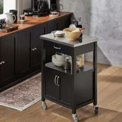 Rootz Living Köksö>Rootz Modern Köksvagn - Vagn Förvaringsvagn - Serveringsvagnar - Köksskåp med bänkskiva i rostfritt stål