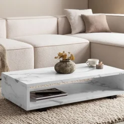 Rootz Living Soffbord>Rootz Modern soffbord - marmorutseende - stor bordsskiva - barriärfri förvaring - 100 cm x 50 cm x 25 cm