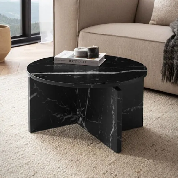 Rootz Living Soffbord>Rootz Modern soffbord - Rund svart look - Stylish Low Table - Anti -Slip Pads - 60cm x 60 cm x 33 cm