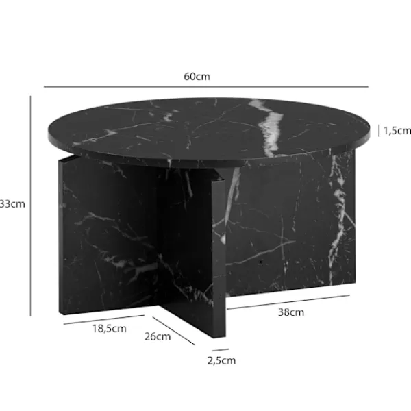 Rootz Living Soffbord>Rootz Modern soffbord - Rund svart look - Stylish Low Table - Anti -Slip Pads - 60cm x 60 cm x 33 cm