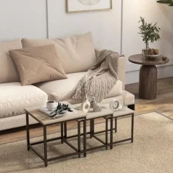 Rootz Living Småbord>Rootz Nesting Bord - Set med 3 sidobord - Industriell design - Svart stålstomme - Bordsskiva i trälook - Spånskiva - Naturligt trä - 45L x 45W x 44H c | Fyndiq