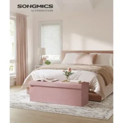 Rootz Living Kistor & Koffertar>Rootz Pink Ottoman Förvaringsbänk - MDF-klädd sits - Linnefinish - Högresiliensskum - 38 cm x 110 cm x 38 cm - 300 kg Kapacitet