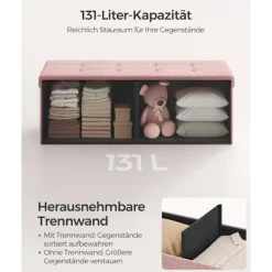 Rootz Living Kistor & Koffertar>Rootz Pink Ottoman Förvaringsbänk - MDF-klädd sits - Linnefinish - Högresiliensskum - 38 cm x 110 cm x 38 cm - 300 kg Kapacitet