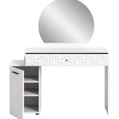 Rootz Living Sminkbord>Rootz prisma toalettbord i vit högglans - skrivbord - kosmetisk bord - 1 dörr - 1 låda - rymdbesparande - 117 cm x 138 cm x 42 cm