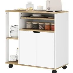 Rootz Living Köksö>Rootz Rolling Kitchen Trolley - Mobile Cart - Kitchen Island - Justerbara hyllor - gott om förvaring - 80x40x82 cm - vitbrun