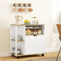 Rootz Living Köksö>Rootz Rolling Kitchen Trolley - Mobile Cart - Kitchen Island - Justerbara hyllor - gott om förvaring - 80x40x82 cm - vitbrun