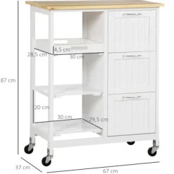 Rootz Living Köksö>Rootz Serveringsvagn - Hus på landet - Stilkök - Trallkök - Ökök - Vagn 3 lådor - Furu - Natur+Vit - 67L x 37W x 87H cm