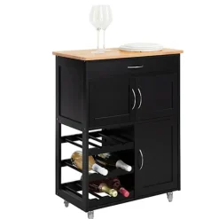 Rootz Living Köksö>Rootz Serveringsvagn - Köksskåp - Mobil köksö - Gott om förvaring med flaskhyllor och låda - Enkel rörlighet med låsbara hjul - Slitstark MDF och gumm | Fyndiq