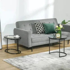 Rootz Living Småbord>Rootz Set med 2 sidobord - Soffbord - Industriell design - Vardagsrum - Sovrum - Hall - Svart - Ø50 x 50,5H cm