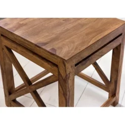 Rootz Living Pallar>Rootz set med 2 sidobord i massivt trä sheesham vardagsrumsbord design mörkbrunt soffbord i lantlig stil
