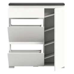 Rootz Living Byråer>Rootz Shoe Cabinet - White Shoe Chest - Wood Shoe Storage - Offset Industrial Grey NB - 95cm x 109cm x 27 cm