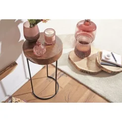 Rootz Living Småbord>Rootz sidobord massivt trä Sheesham vardagsrumsbord metallben la