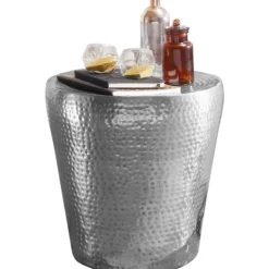 Rootz Living Småbord>Rootz sidobord 41x41x41cm aluminium silver bord orientaliskt runt - Small Hammerschlag Abstellisch - Designer arkivbord metall modernt - Smalt bord