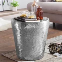Rootz Living Småbord>Rootz sidobord 41x41x41cm aluminium silver bord orientaliskt runt - Small Hammerschlag Abstellisch - Designer arkivbord metall modernt - Smalt bord