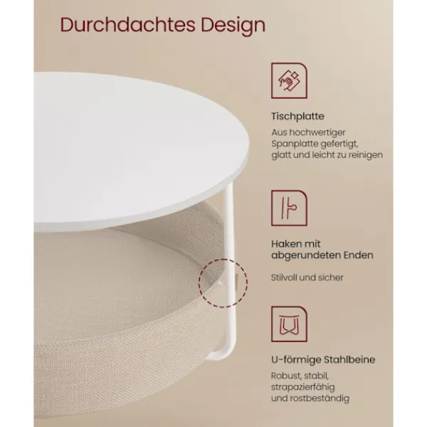 Rootz Living Soffbord>Rootz sidobordsset - Ändbord - Tygkorg - Förvaringslösning - 75 cm x 45 cm - 71,5 cm x 15 cm - Matt vit - Kamelbrun