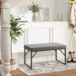 Rootz Living Balkongmöbler>Rootz Sittbänk - Stoppad kudde - Skobänk- Hallsbänk- Inklusive klädsel - Sammetspolyester - Mörkgrå + Svart - 100L x 35W x 47H cm