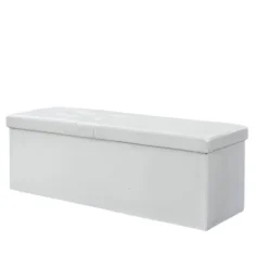 Rootz Living Kistor & Koffertar>Rootz sittplatser med förvaringsutrymme - fällbar sittbröst - förvaringskista - max motståndskraft 300 kg - 110 x 38 x 38 cm - vit PVC -täckning