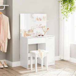 Rootz Living Sminkbord>Rootz Sminkbord - Med hyllor och låda - Sminkbord med hyllor - Sovrumsarrangör - Smidbord - Snyggt sminkbord - Spånskiva - Vit - 80 x 40 x 132 cm (L x | Fyndiq