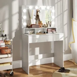 Rootz Living Sminkbord>Rootz Sminkbord - Sminkbord - Sminkbord - Gott om förvaring och belysning - 80W x 40D x 135H cm