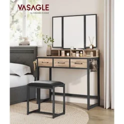 Rootz Living Sminkbord>Rootz Sminkbord - Sminkbord - Spånskivakonstruktion - Ek brun-svart finish - Modern Glam Style - 40cm x 90cm x 141cm