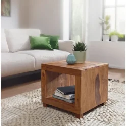 Rootz Living Soffbord>Rootz Soffbord - Soffbord i massivt trä - Sängbord - Fyrkantigt soffbord - Öppet fack - Trä - 50x50 cm